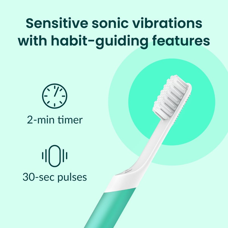 Quip Sonic Toothbrush for Adults - Timed Electric Toothbrush with Cover - Replaceable Brush Head, Soft Bristles, Plastic Handle, 3 Month Battery Life - Travel Toothbrush - Green - Image 2